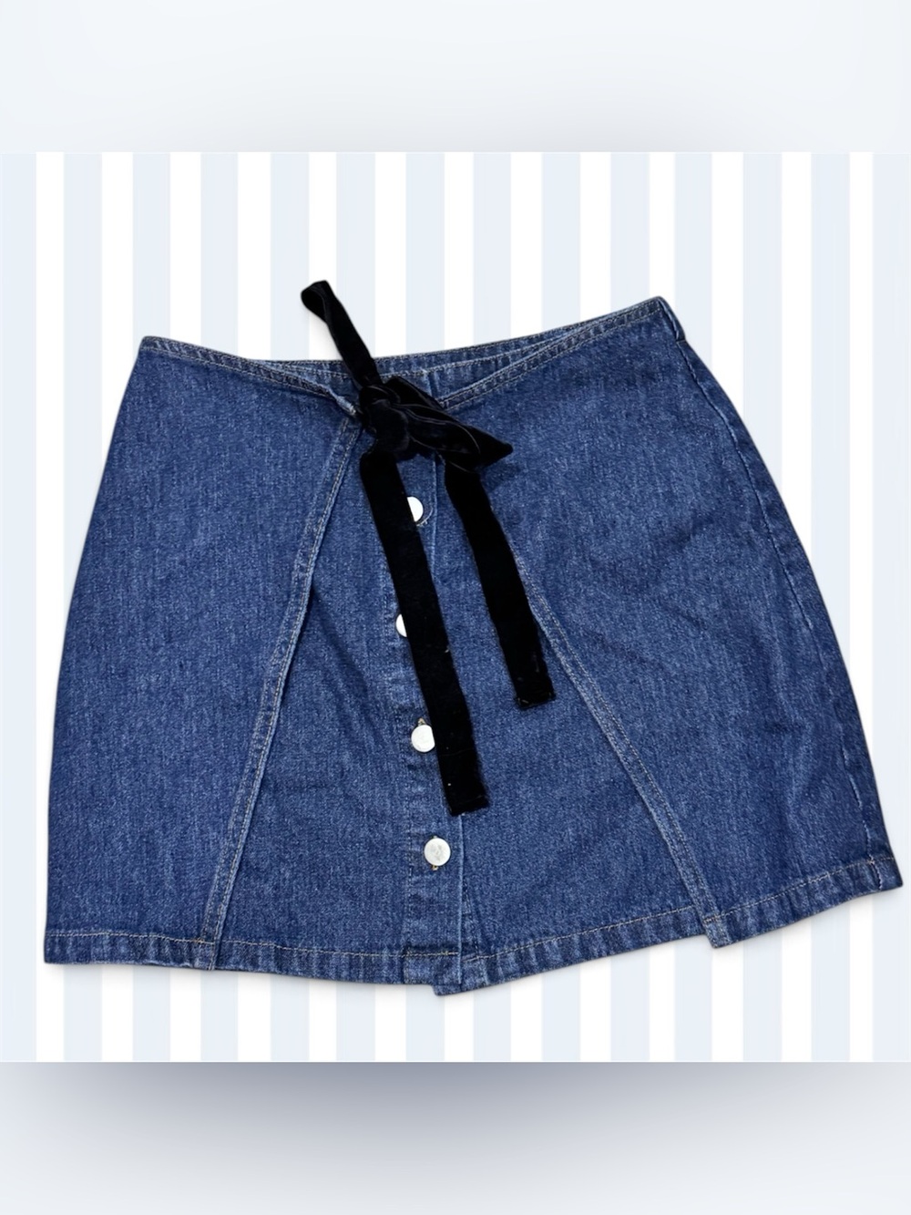 NWT Denim Faux Wrap Skirt w/ Faux Buttons & Velvet Ties Retired English Factory